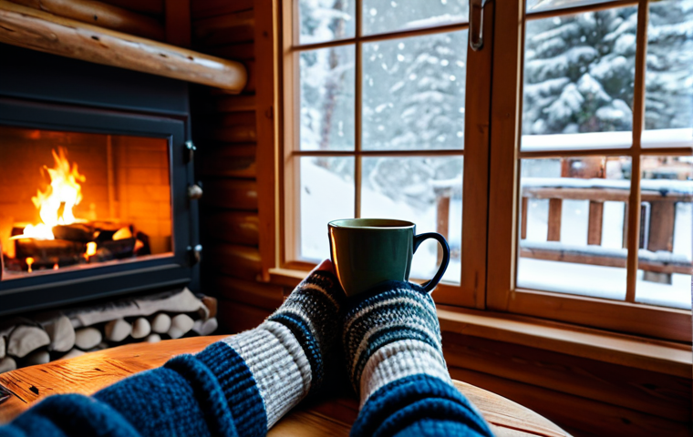 Cozy Winter Evening at Home**
"A person wearing thick, warm woolen socks, fully clothed, sitting by a fireplace in a cozy, rustic cabin. The scene includes a steaming mug of tea and a book on a wooden table. The background shows snow falling gently outside the window. Perfect anatomy, natural proportions, well-formed hands, proper finger count. Safe for work, appropriate content, family-friendly, professional photography, high quality."
**