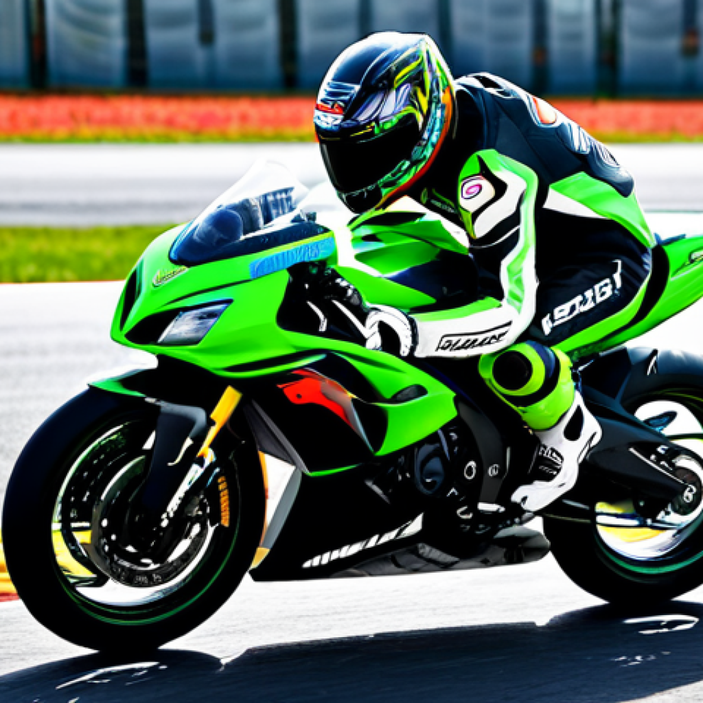 **A professional motorcycle racer, fully geared up in a Dainese racing suit and Alpinestars GP Pro R3 gloves, sitting on a Kawasaki Ninja at the Moscow Raceway. Focus on the gloves and suit details. Safe for work, appropriate content, professional image, perfect anatomy, natural proportions.**