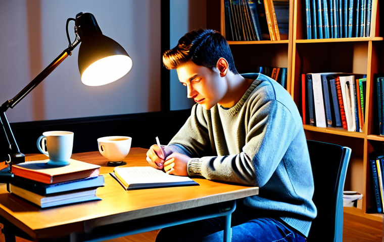 Cozy Winter Study Session**
"A student, fully clothed in a warm sweater and jeans, studying at a desk covered in books in a brightly lit, cozy apartment, a steaming mug of tea nearby. Appropriate attire, safe for work, perfect anatomy, natural pose, family-friendly, professional photo, high quality."
**