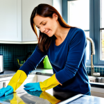 청소용 고무 장갑 내구성 평가 - Cleaning the Kitchen**
"A woman in her 30s wearing a fully clothed outfit of comfortable jeans and ...