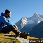 브랜드별 등산 양말 품질 비교 - **Prompt 1: Merino Comfort in the Caucasus**
"A male hiker in his late 20s, with a sense of peac...