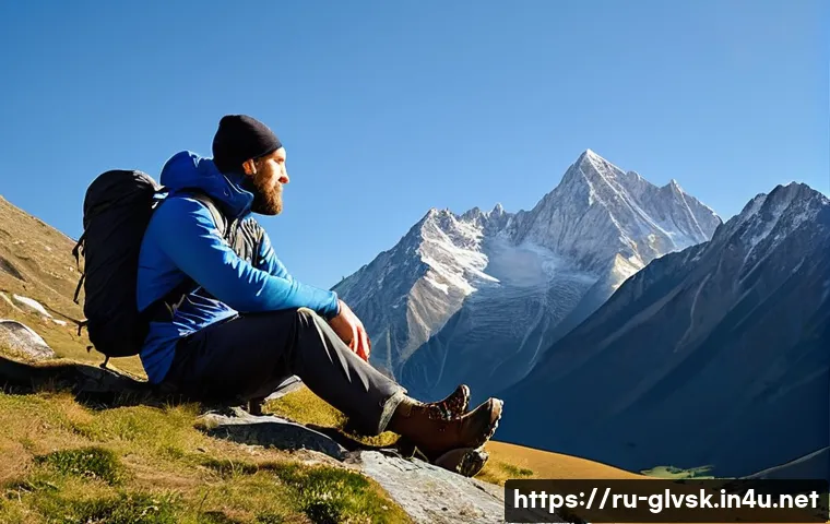 브랜드별 등산 양말 품질 비교 - **Prompt 1: Merino Comfort in the Caucasus**
"A male hiker in his late 20s, with a sense of peac...